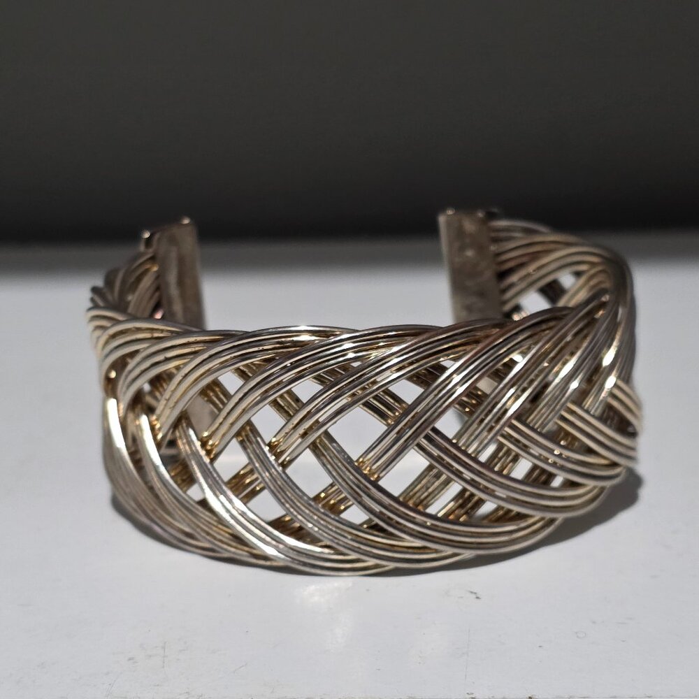 Vintage Silver Plated Woven Cuff Bracelet